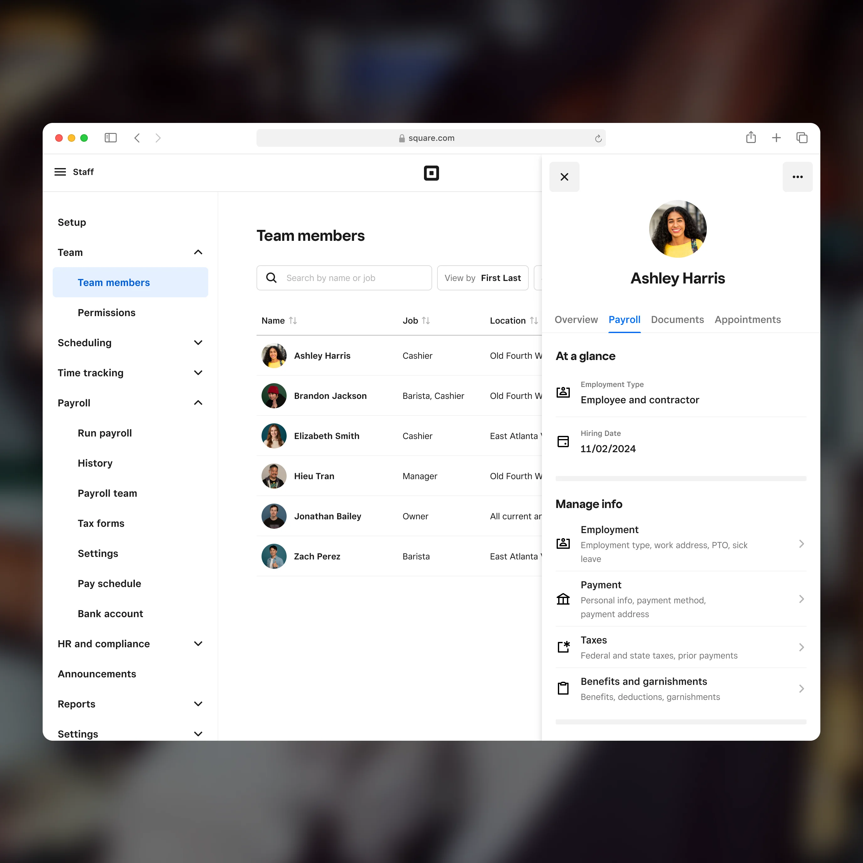 Team member list